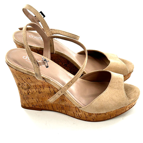 NWOT Charles David Lambert Wedge Sandals 11 Cork Tan Suede Ankle - Picture 7 of 7